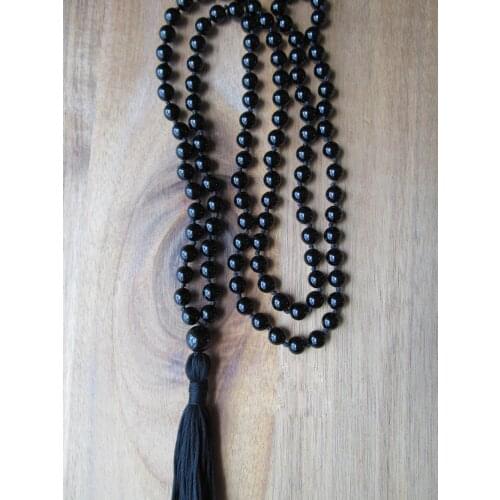 108 Bead Mala Necklace Mens Black Onyx Necklace Tassel Necklaces Yoga Jewelry Prayer Beads Necklaces Black Mala Beads