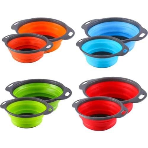 2pcs/set Folding Silicone Drain Basket Creative Retractable Silicone Fruit Vegetable Colander Wash Basket Filter Kitchen Storage
