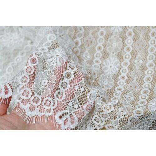 3M / Lot French Eyelash Lace Fabric 150cm Off White Black Diy Exquisite Lace Embroidery Clothes Wedding Dress Accessories