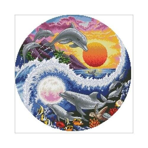 30.-gossip Dolphin Counted Cross Stitch 11CT 14CT 18CT DIY Cross Stitch Kits Embroidery Needlework Sets