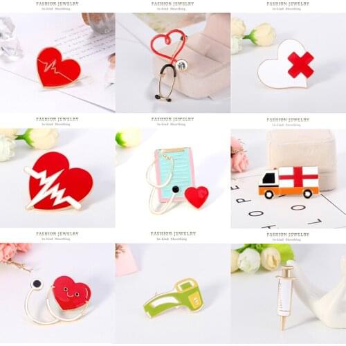 13 Styles Angel Wings Nurse Hat Cross Shape Enamel Brooches Medical Gift Metal Pin Doctor Badge ECG Stethoscope Ambulance