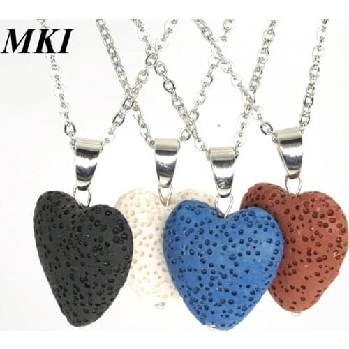 Stainless Steel Chain Heart Lava Stone Pendant DIY Aromatherapy Essential Oil Diffuser Necklace Jewelry Women Gift