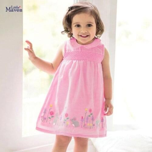 Little Maven 2021 Summer Baby Girl Vestiods Clothes Toddler Sleeveless Dress Bunny Flower Applique Sundress for Kids 2-7 Years