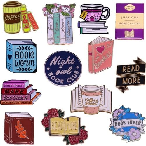 Book Club Bibliophile Literary Bookworm Enamel Brooch Pins Badge Lapel Pin Brooches Collar Jacket Fashion Jewelry Accessories