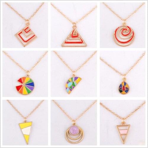 Enamel irregular shape geometric figure necklace geometrical shape poker pendant necklace choker fashion costume jewellery women