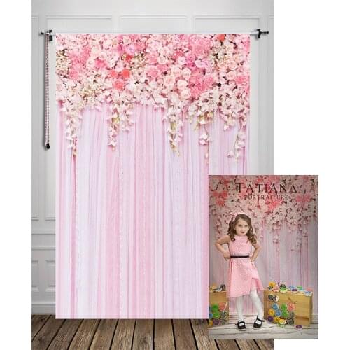 Pink Flowers Background Wedding Bridal Shower Floral Photography Backdrop Studio Photoshoots Baby Newborn Portrait Event Banners