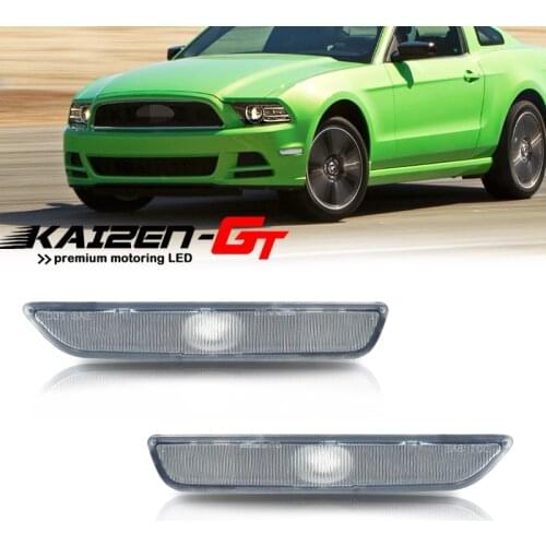 Kaizen-GT 2PCS Smoked / Clear Lens Car Front Bumper Reflector Side Marker Light Cover Housing Shells For 2010-2014 Ford Mustang