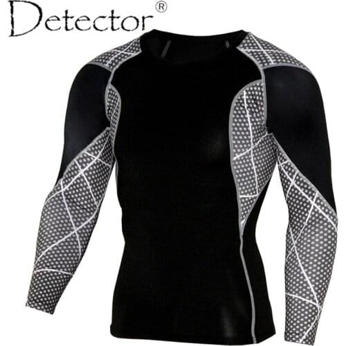 Detector Mens Compression Long Sleeves Shirts Bodybuilding Skin Tight Jerseys Exercise Workout Clothings Fitness Sportswear
