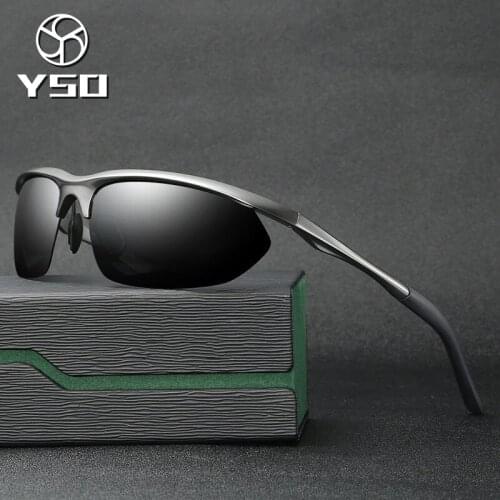 YSO Sunglasses Men Polarized UV400 Aluminium Magnesium Frame Sun Glasses Driving Glasses Semi Rimless Accessories For Men 8124
