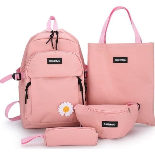 4 Piece Set High School backpack Bags for Teenage Girls 2021 Canvas Travel Backpack Women Bookbags Teen Student Schoolbag