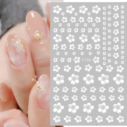 1pc Lovely White Flowers Nail Art Adhesive Stickers for Nails Cute Paper Parts With Avocado Direct Paste Decals Designs Manicure