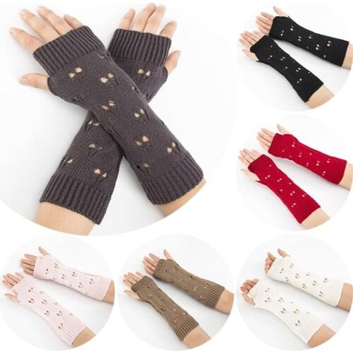 New Fashion Winter Fingerless Gloves For Women Autumn Winter Warm Unisex Adult Mittens Knitted Long Purple Gloves Female Mittens