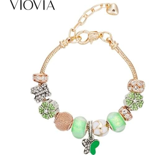 VIOVIA 2019 New Arrival Green Beads Charms Bracelet & Bangles Butterfly Pendant Bracelet for Women Friendship Bracelets B18001