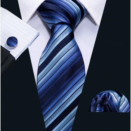 New Classic Blue Striped Neck Tie For Men Business 8.5cm 100% Silk Wedding Tie Barry.Wang Dropshipping Woven Necktie Set FA-5002