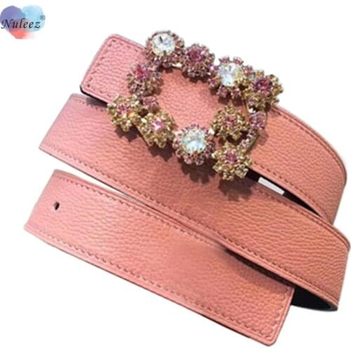 Nuleez Real Leather Belt Women Colorful Diamonds Bling Shine Fashion Sweet Lady Dress Accessory Luxury Design
