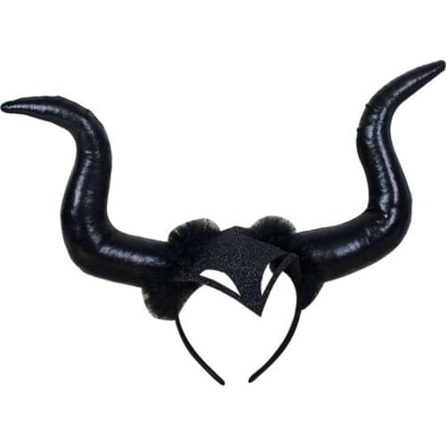 Halloween Demon Oversized Horn Headband Black Long Ox Horn Hair Hoop Gothic Cosplay Costume Makeup Party Headpiece New Headwear