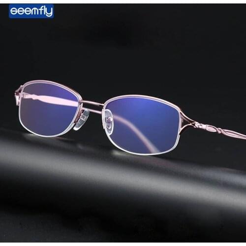 Seemfly Anti Blue Light Half Frame Reading Glasses Men Women Metal Eyewear Portable Presbyopia Eyeglasses Diopters +1.0 +4.0