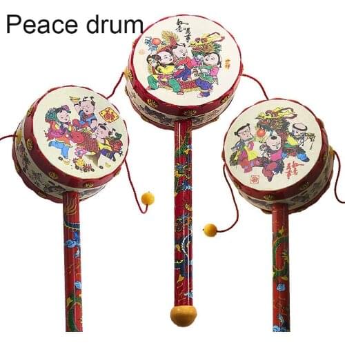 Indoor activities baby rattle 19cm environmental protection plastic sound loud and auspicious drum Chinese style