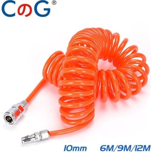 PU 10mm Polyurethane Air Spring Spiral Pipe Compressor Hose Tube Flexible Air Tool With Connector