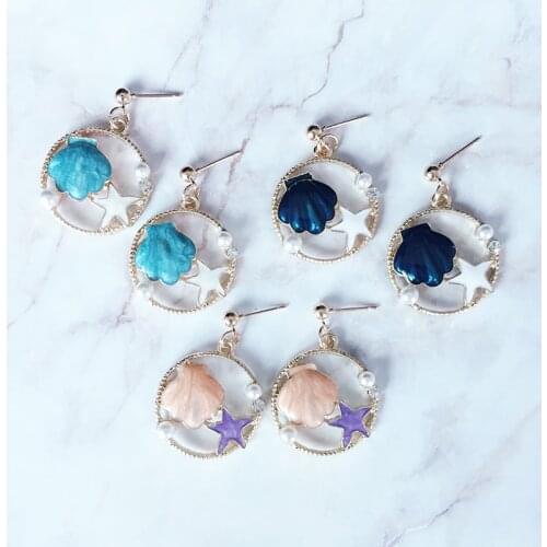 New fashion sweet sea shell starfish earrings earrings girl cute ocean summer cool earrings girlfriends friends jewelry gift