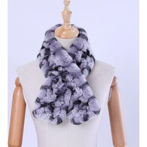 New Hot Sale Winter Vintage Knit Fur Scarves For Women Solid Warm Genuine Rex Rabbit Fur Cute Girl Thickening Female Scarves