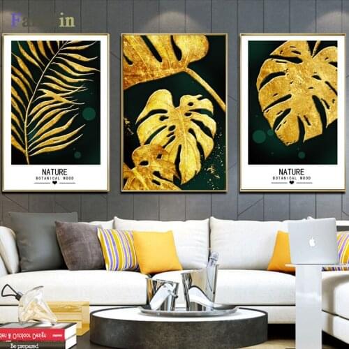 Nordic Golden Plants Flowers Leaf Canvas Painting Poster Print Unique Decor Wall Art Pictures For Living Room Bedroom Aisle