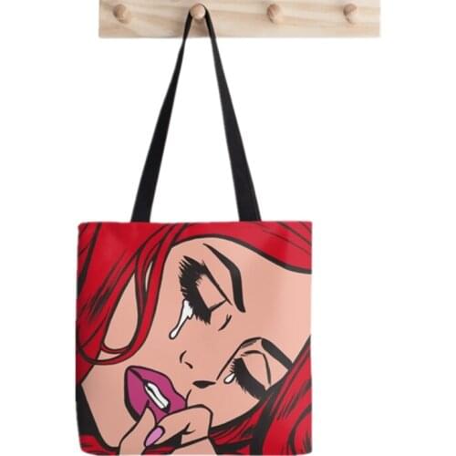 Shopper Red Hair Crying Comic Girl Printed Tote Bag women Harajuku shopper handbag girl Shoulder shopping bag Lady Canvas Bag