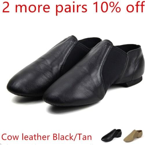 Soft Cow Leather Neo Arch Slip On Jazz Shoes Black Tan Color Boy Girl Women Footwear Modern Ballet Gym Contemporary Latin Salsa