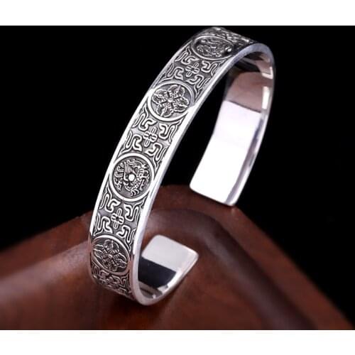 MetJakt S999 Sterling Silver Jewelry Thai Silver Unisex Four Animal Beast Bracelets Trend Jewelry Taoism