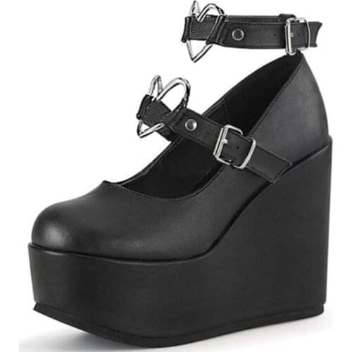 3XUA Womens Mary Jane Shoes for Women Sweet Bow Round Toe Ankle T-Strap Lolita Gothic Platform Dress Pumps Shoes