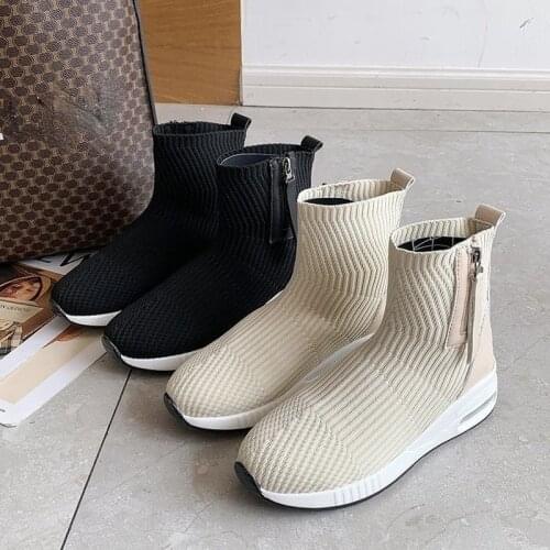 Ladies Comfortable Knitted Upper Breathable Mid-Tube Boots Ladies Thick-soled Fashion Boots High-top Fashion Ladies Boots