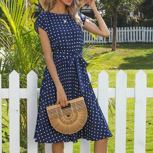 Women Retro Polka Dot Prints Mini Dress Sexy O Neck Short Sleeve Dress Summer Lady Dresses Vestidos Lace Up Loose Fashion Party