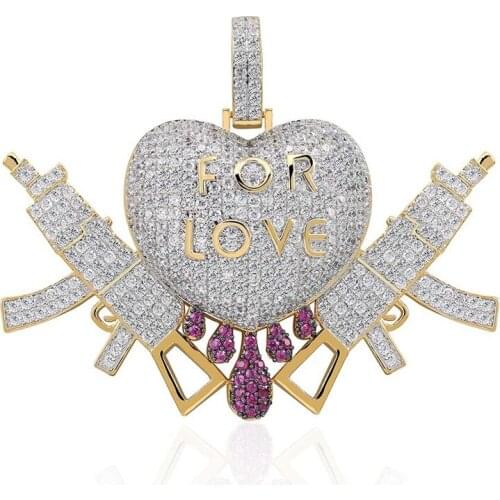 Lucky Sonny Fight For Heart Pendant Necklace Hip Hop Bling CZ Iced Drip Heart Pendants Punk Men Gift Accessory Dropshipping N04