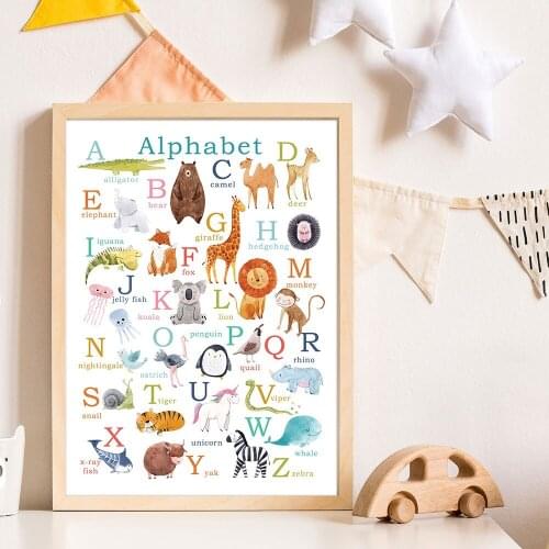 Animal Alphabet Poster Educational Abc Letter Nursery Canvas Painting Wall Art Print Modular Picture for Kids Room Baby Gifts