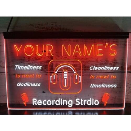 0S007 Name Personalized Custom Recording Studio Microphone Dual Color LED Neon Sign