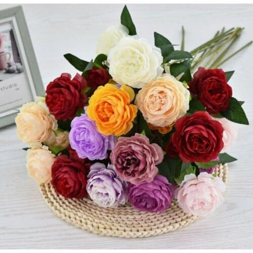 1Bouquet Silk Peony Artificial Flowers 5 heads Artificial Peony Tea Rose Camellia Fake Flower flores for DIY Home Wedding Decor