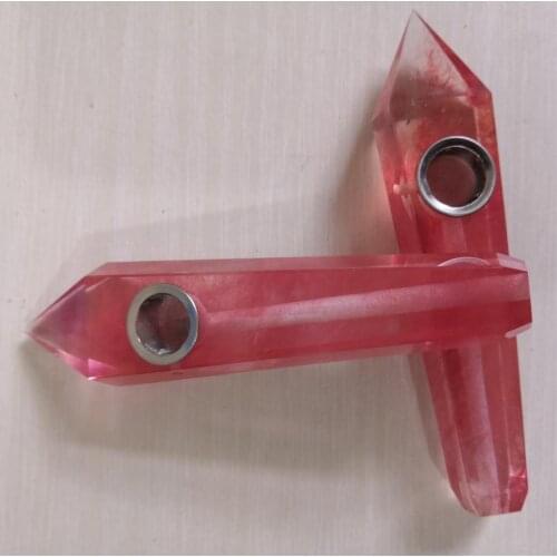 1pc Red Smelted Crystal Smoking Pipe Polished Hexagonal prism Crystal Points Christmas Gift Home Decoration