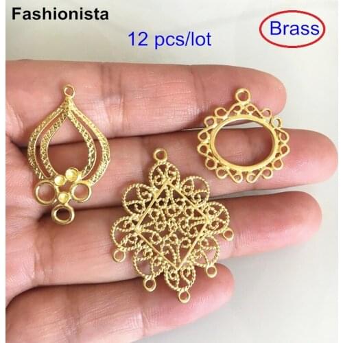 12 pcs Multi-loop Jewelry Connectors,Chandelier Brass Earrings Connectors,Brass Filigree Flower Wrap,DIY Jewelry Findings