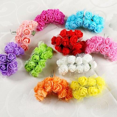 120pcs/10 bundles Mini Artificial Silk Flowers Bouquet PE Rose Foam DIY Christmas Wedding Cake Gift Box Wreaths Home Party Decor