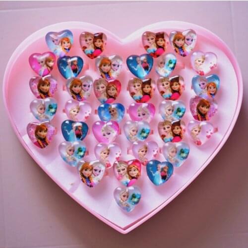 36 pcs/lot Explosion doll accessories Frozen Eliza jewelry Acrylic heart-shaped childrens ring jewelry gift set box