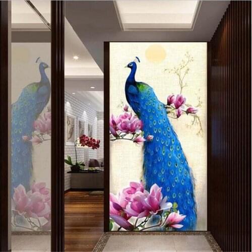 Beibehang Custom photo 3d wallpaper Non-woven mural picture wall sticker 3 d The blue peacock flower porch painting 3d wall room