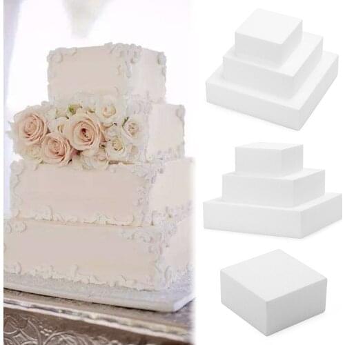 4/6/8/ inch Square Cake Dummy Foam Cake Mould Practice Model DIY Baking Mold Bakeware Tools Kitchen Supplies Party Decorations