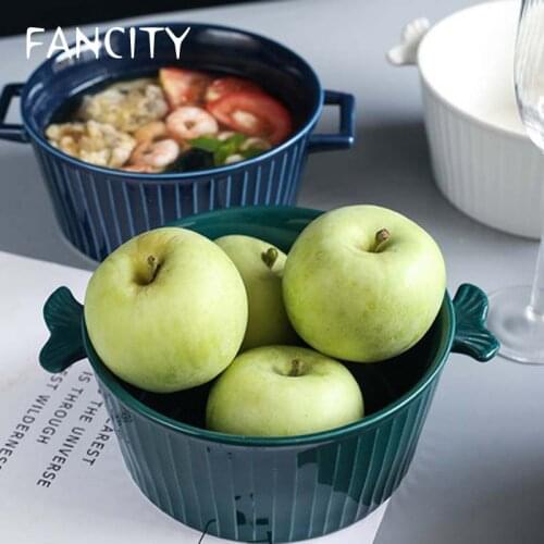 FANCITY Large noodle bowl household Japanese creative personality double ear anti-scalding single instant noodle bowl Nordic cer