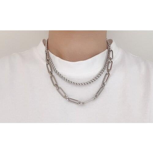 Fashion double stitching titanium steel stainless steel necklace hip hop men and women chain hot sale