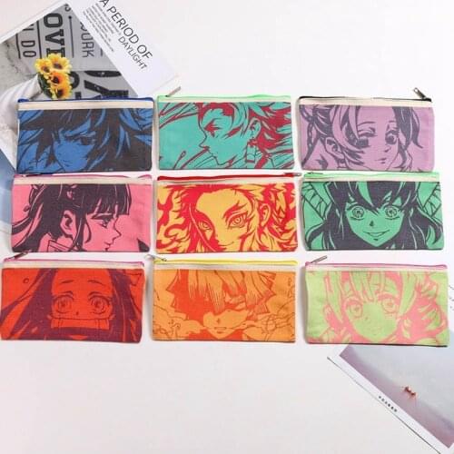Anime Demon Slayer Kimetsu No Yaiba Kamado Tanjirou Pencil Case Cute Canvas Zipper Pencil Bag Pencil Box kids Stationery Gift