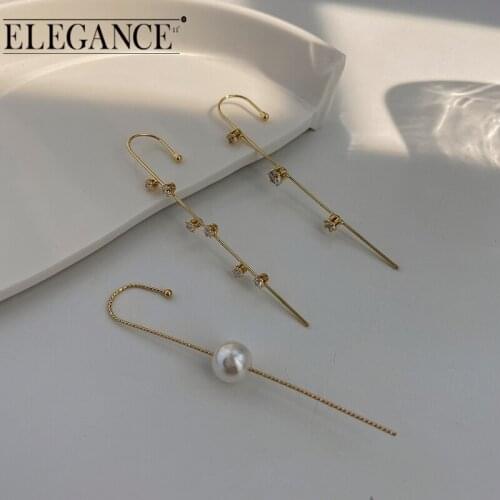 Elegance High Quality Ear Needle Wrap Crawler Hook Earrings for Women Auricle Diagonal Stud Inlaid Zircon Piercing Earrings
