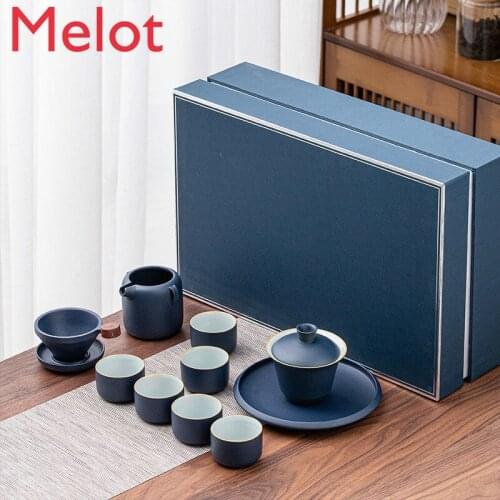 Porcelain Kung Fu Tea Set Sets of Office Guests High-End Gift Box-Packed Household Tea Brewing Gaiwan Teapot Tea Cup Living Room