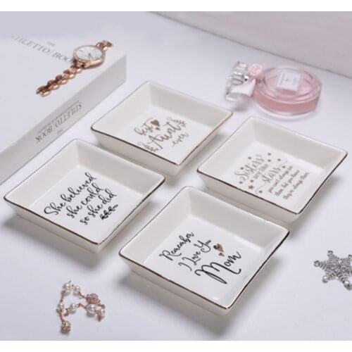Square Shape Ceramic Jewelry Tray Plate Trinket Ring Dish Earrings Organizer Souvenirs Gifts for Friend