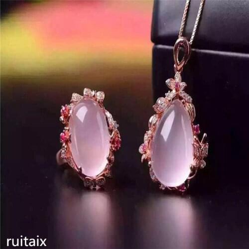 KJJEAXCMY boutique jewels S925 silver inlay platinum rose gold hibiscus crystal lady set peach flowers