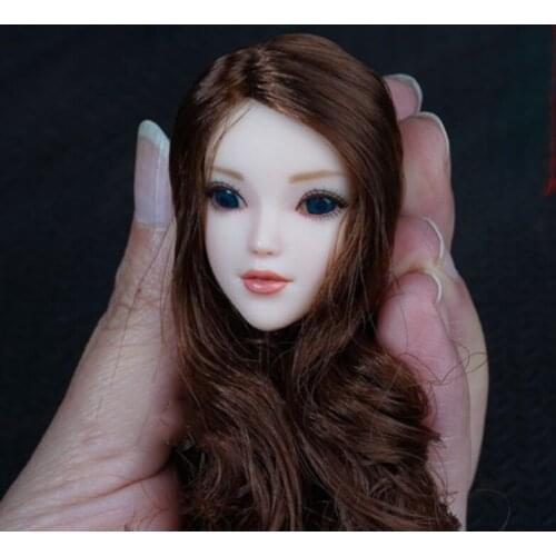 1:6 scale Female Girl Head with Brown Long Hair Movable Eyes Pale Color for 12 Inches Woman Action Figure Bodies